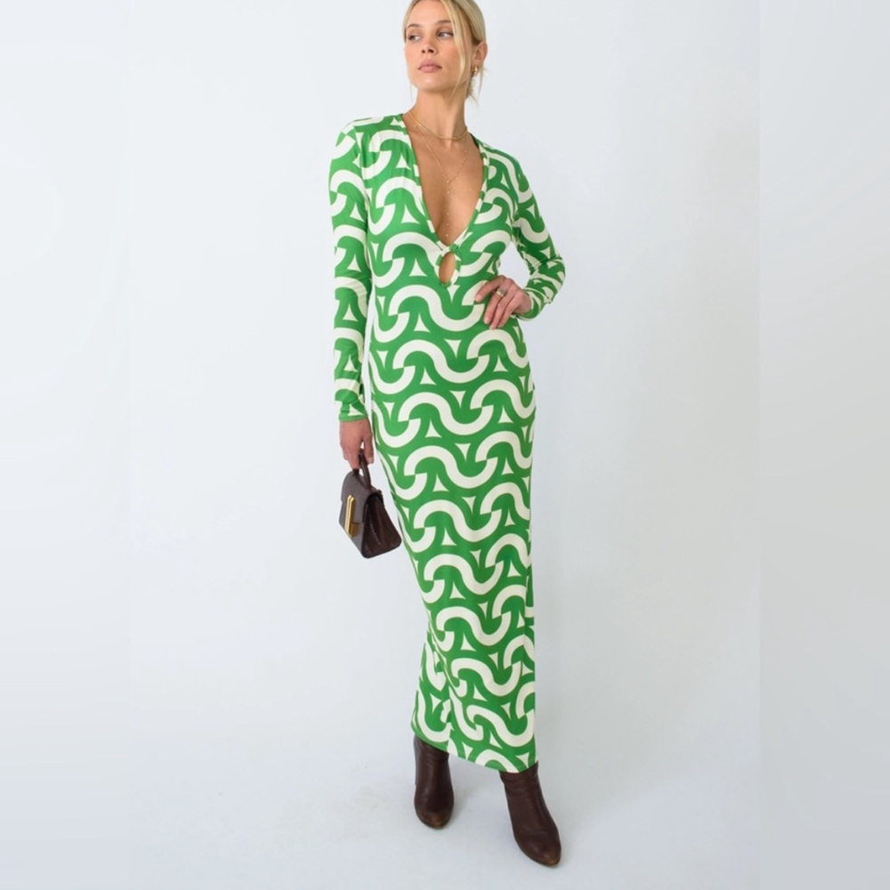 RESA Green and White Patterned Maxi Dress